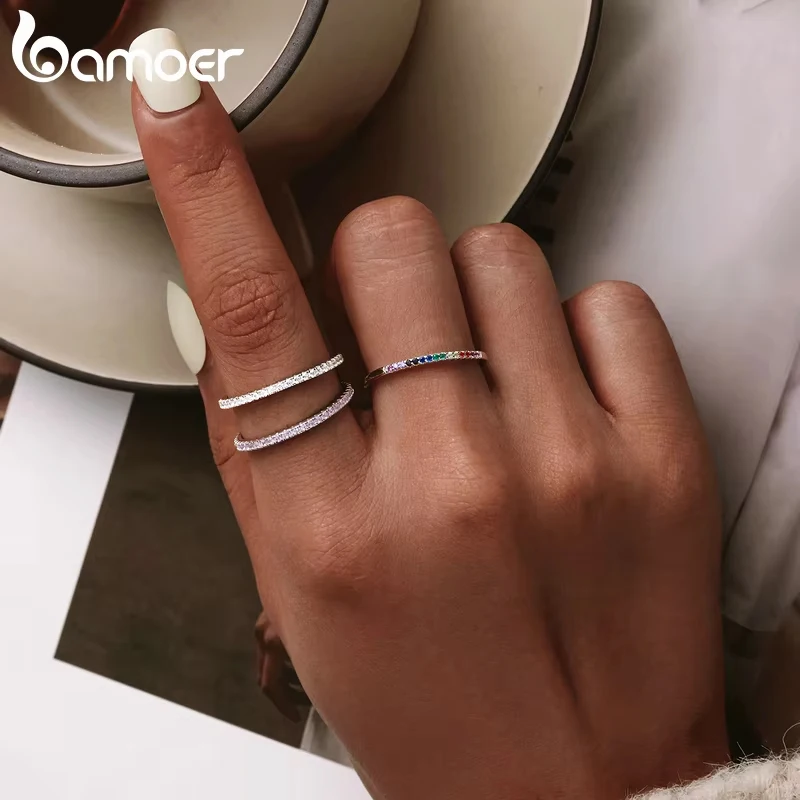 Women's 925 Silver Rainbow CZ Stackable Ring